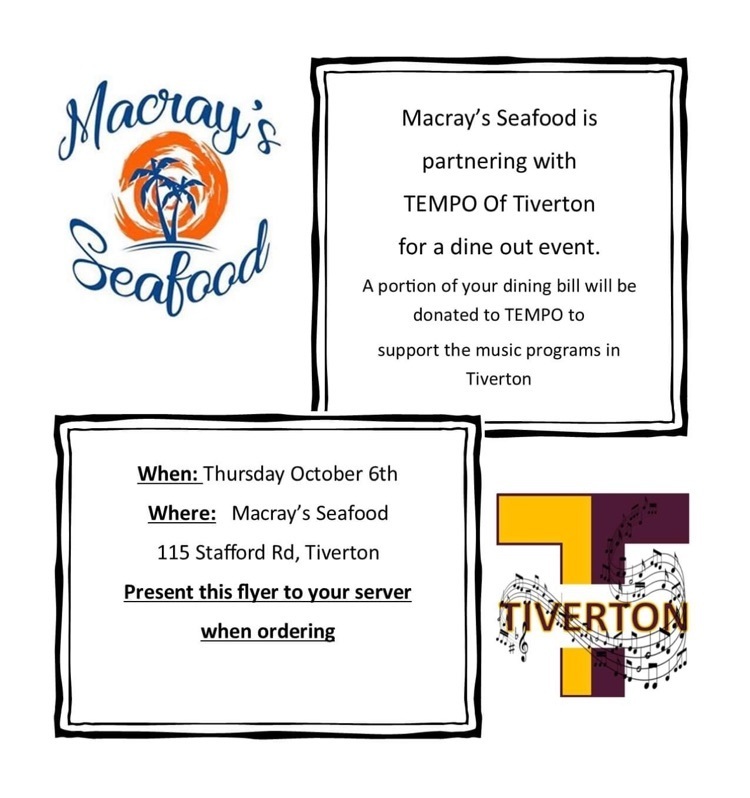 flyer for Dine in at Macray’s Seafood